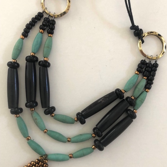 Turquoise Boho Festival Necklace with Beaded Pendant - Picture 3 of 5